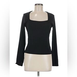 H&M Black Square Neck Long Sleeve Jersey Top